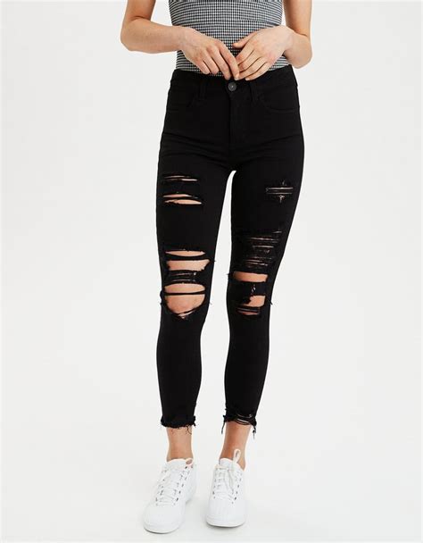 american eagle high waisted black jeans|american eagle black ripped jeans.